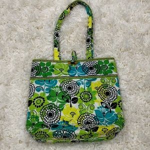 VERA BRADLEY LIME'S UP TOTE BAG WITH TOGGLE BUTTON CLOSURE